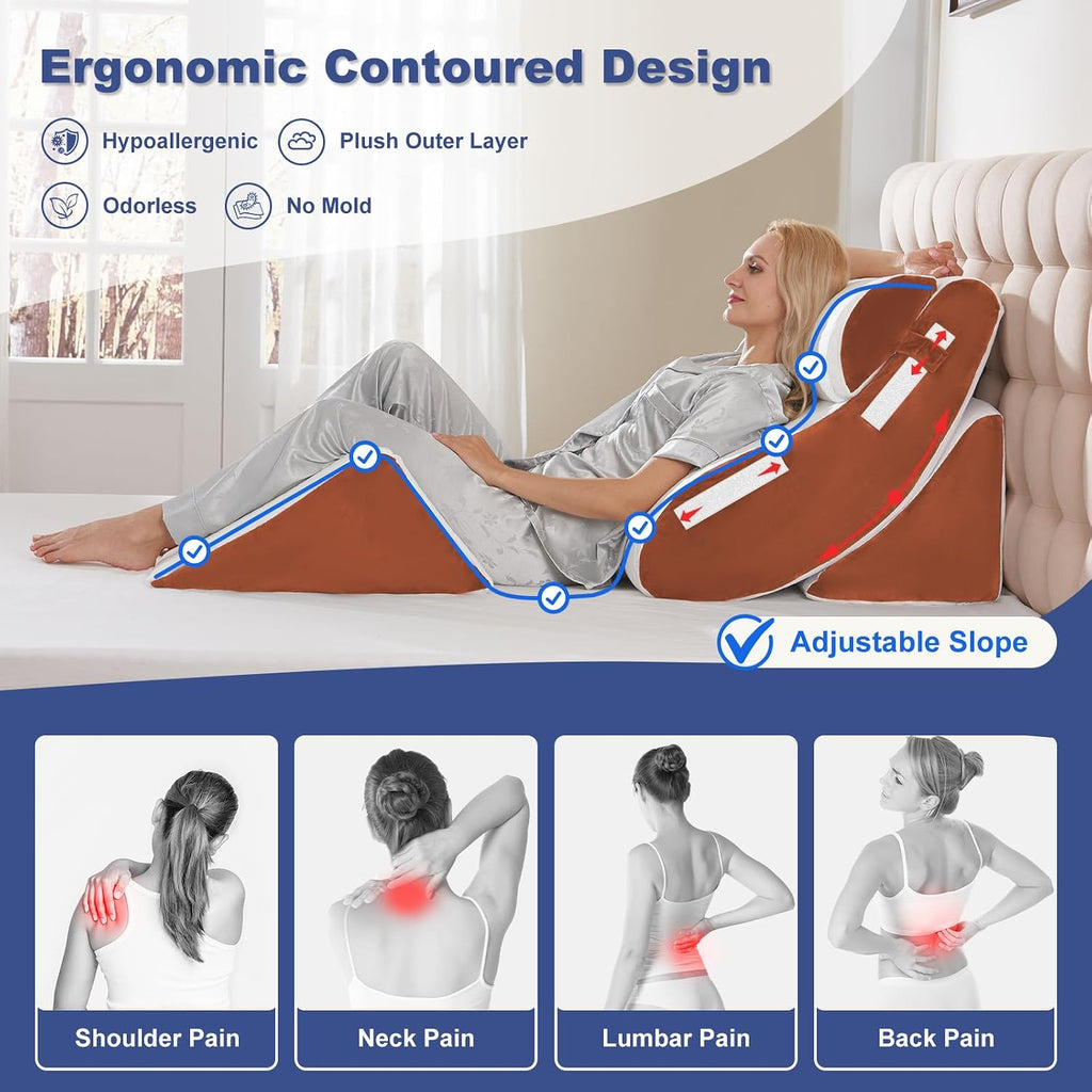 WSOFRLAC Orthopedic Bed Wedge Pillow Set 4PCS – Memory Foam Pillows for Sleeping, Post Surgery, Back Pain, Sitting Up in Bed, Acid…