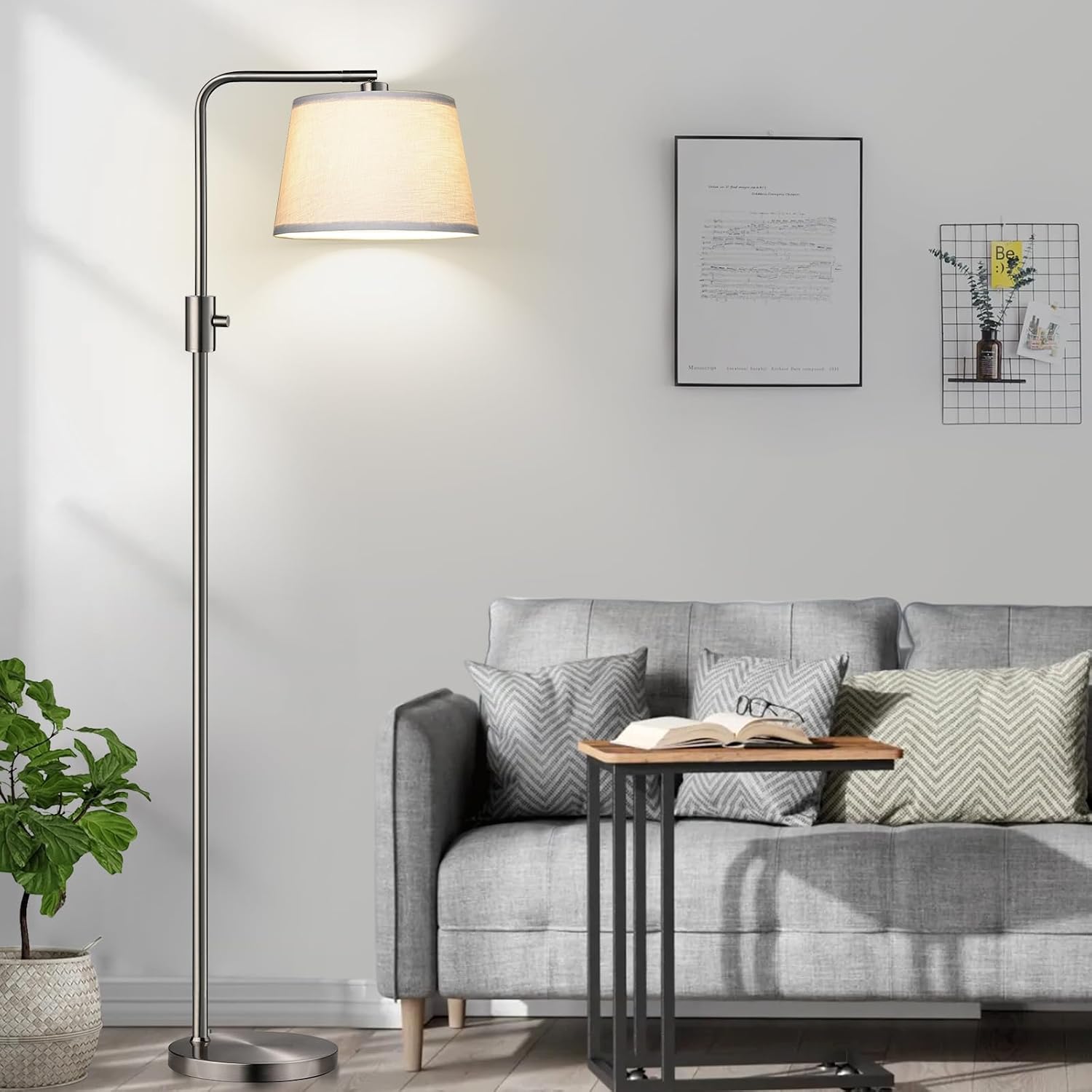 Nintiue 【Upgraded】 Dimmable Floor Lamp, 1000 Lumens LED Edison Bulb Included, Brushed Nickel Arc Floor Lamps for Living Room Modern…