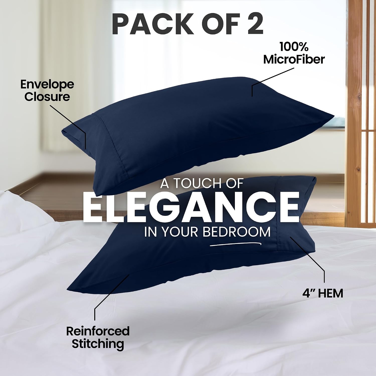 Utopiabedding Utopia Bedding King Pillow Cases - 2 Pack - Envelope Closure - Soft Brushed Microfiber Fabric - Shrinkage and Fade Resistant…
