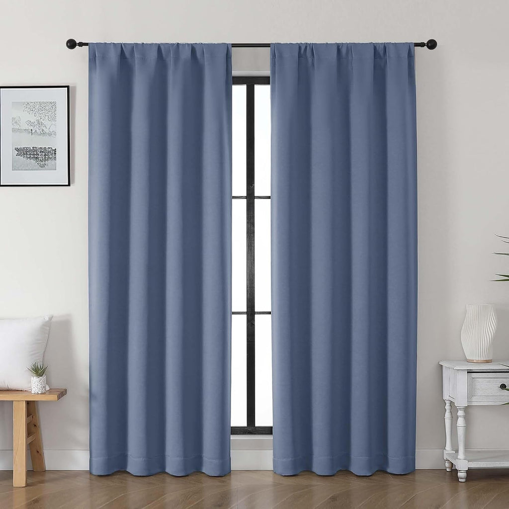 Gwine Denim Blue Blackout Curtains for Living Room 72 inches Long, Noise Reducing Room Darkening Window Treatment Curtains for Bedroom…