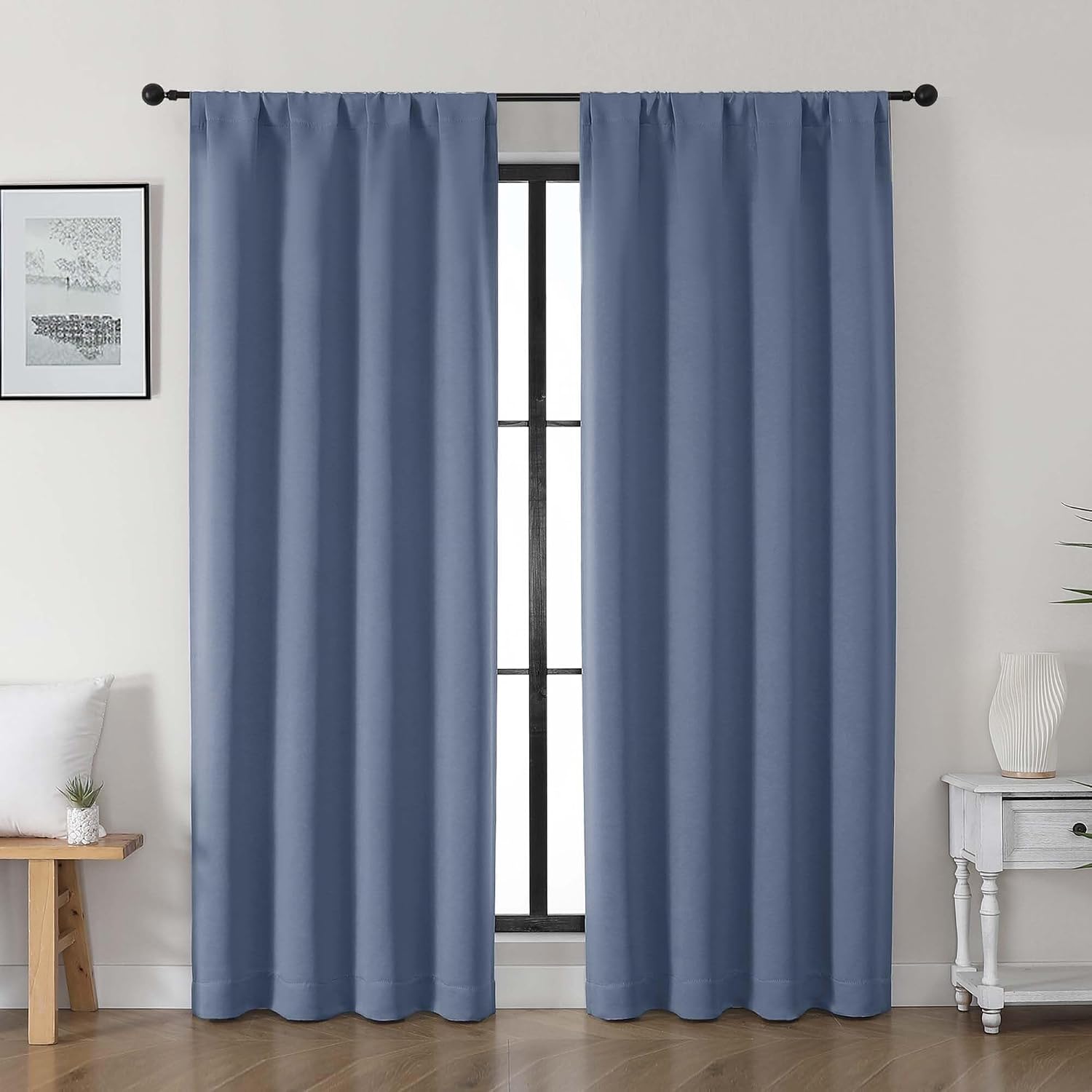 Gwine Denim Blue Blackout Curtains for Living Room 72 inches Long, Noise Reducing Room Darkening Window Treatment Curtains for Bedroom…