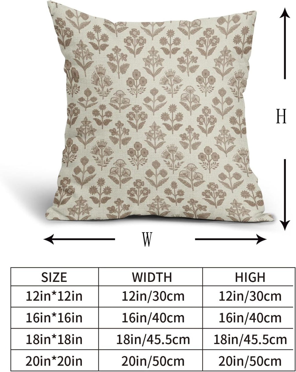 Brown Floral Pillow Covers 22x22 Inch Set of 2, Vintage Flower Block Print Pattern Decorative Throw Pillowcases Outdoor Farmhouse Cushion…