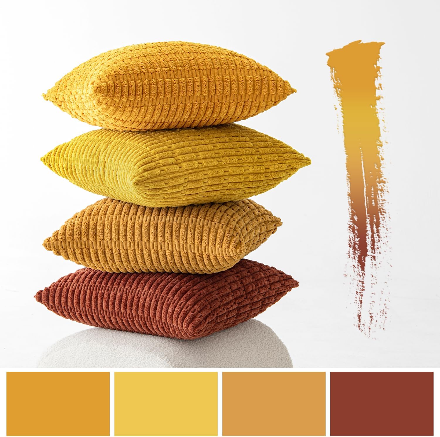 Miulee Pack of 4 Fall Boho Farmhouse Orange Yellow Corduroy Decorative Throw Pillow Covers 18x18 Inch Soft Striped Pillow Covers Modern Rus…