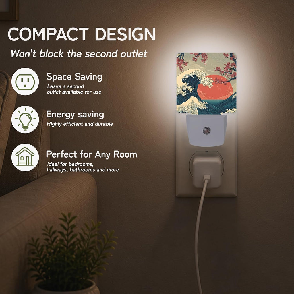 Night Light, Japanese Wave Cherry Night Lights Plug into Wall for Bedroom Bathroom Hallway Kitchen, Dusk to Dawn Sensor Decorative Gift…
