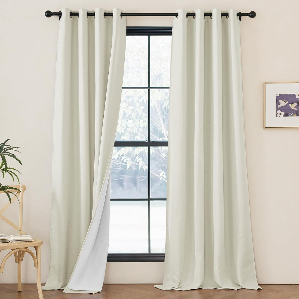 Nicetown Faux Linen 100% Blackout 90 inch Curtains, Silver Grommet Thermal Insulated 2 Layers Window Treatments Sound Dampening for Living…