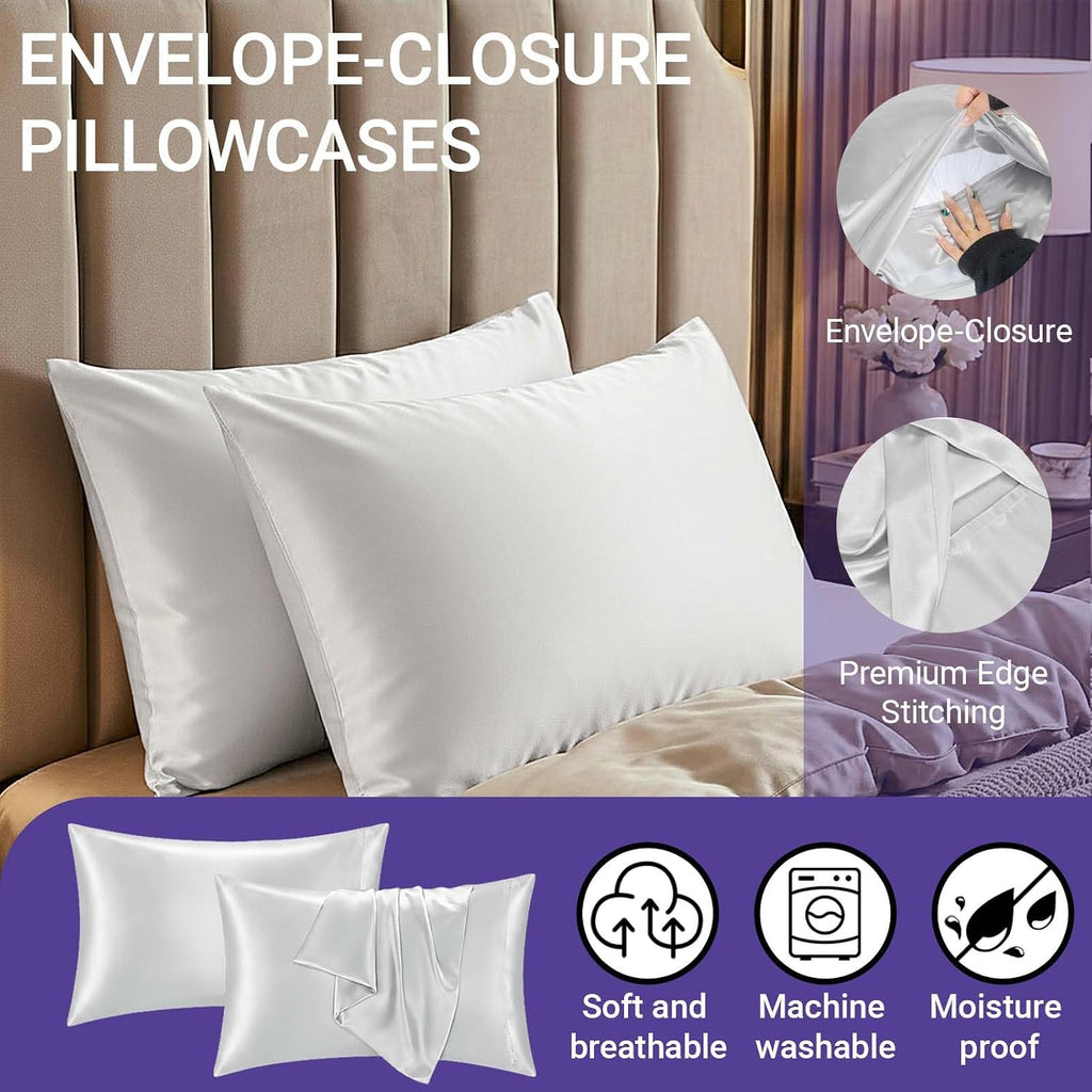 QJFabricCO Q&J Fabric Co. 2 Pack Satin Pillowcase Silk Like Pillow Cases 20x36 inch Silver Grey Cooling Pillow Cases with Envelope Closure…