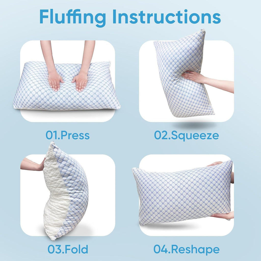 Oaisz Cooling Pillow King Size Set of 2, Shredded Memory Foam Bed Pillows for Sleeping, Adjustable Pillows with Cooling Cover, Soft Yet Sup…
