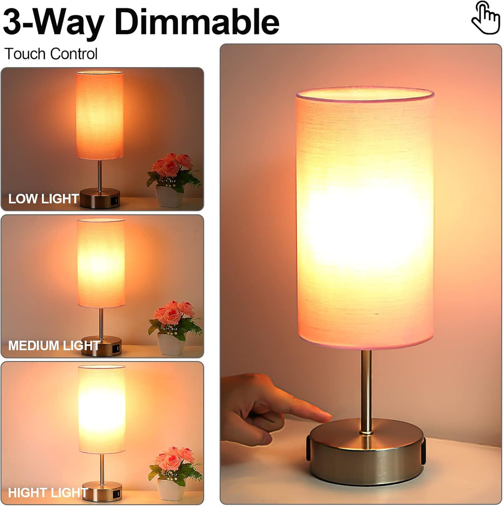 Yarra-Decor 【Upgraded Bedside Lamp with USB A+C Charging Ports & AC Outlet Touch Control Table Lamp for Girl Bedroom 3 Way Dimmable…