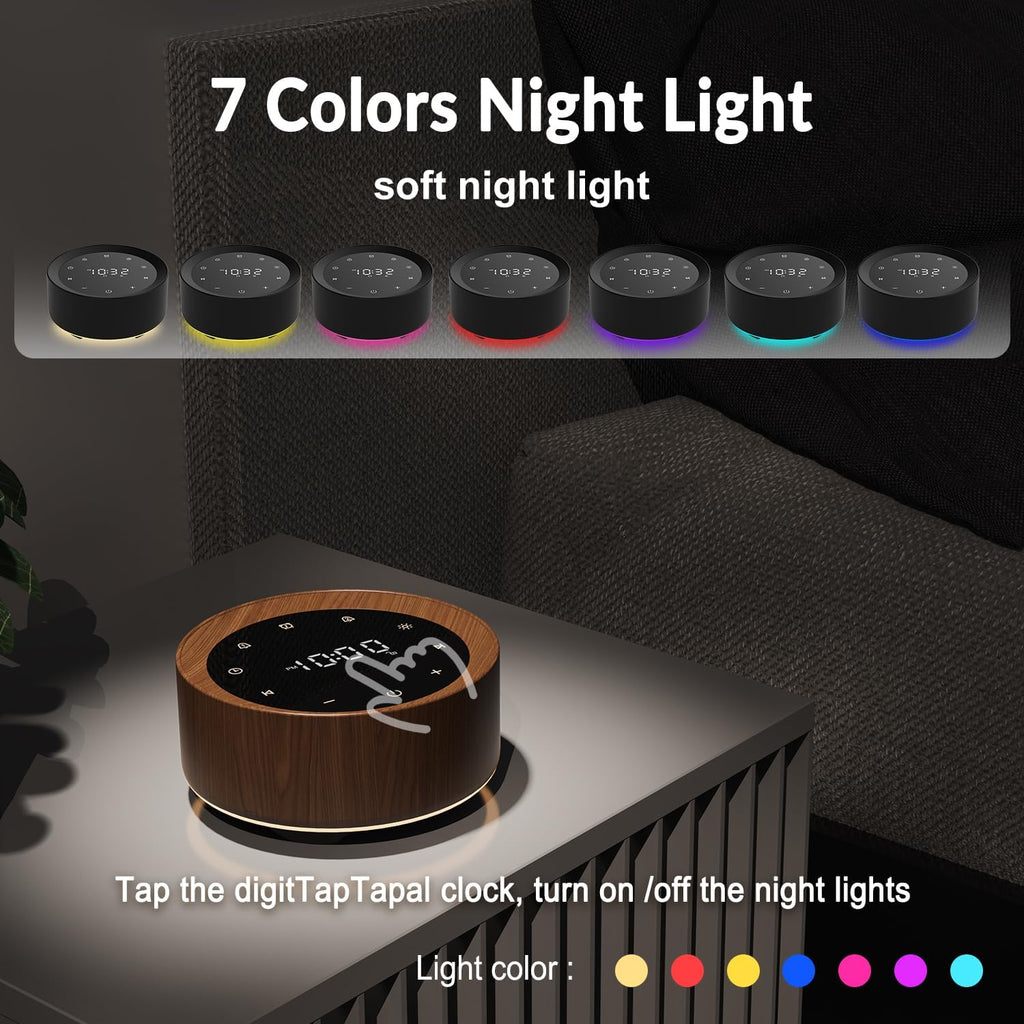 White Noise Machine with Alarm Clock & Night Light for Babies and Adults, 20 Soothing Sounds, Glare-Free Upward Display, Touch Control…