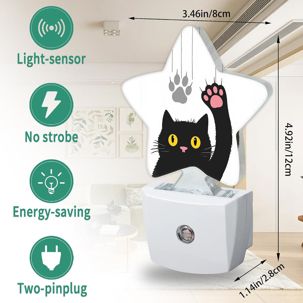 Star Night Light with Dusk to Dawn Sensor, Black Cat Plug in Night Light for Kids Bedroom Nursery, Soft Warm Glow Lamp for Hallway…