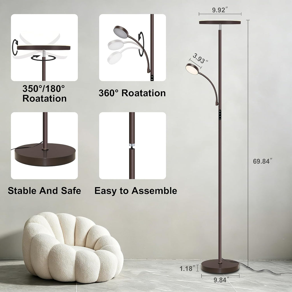 Floor Lamp-42W/4200LM Super Bright Floor Lamp, Dimmable 2-in-1 LED Floor Lamp for Bedroom, Torchiere Floor Lamps with Remote & Touch…