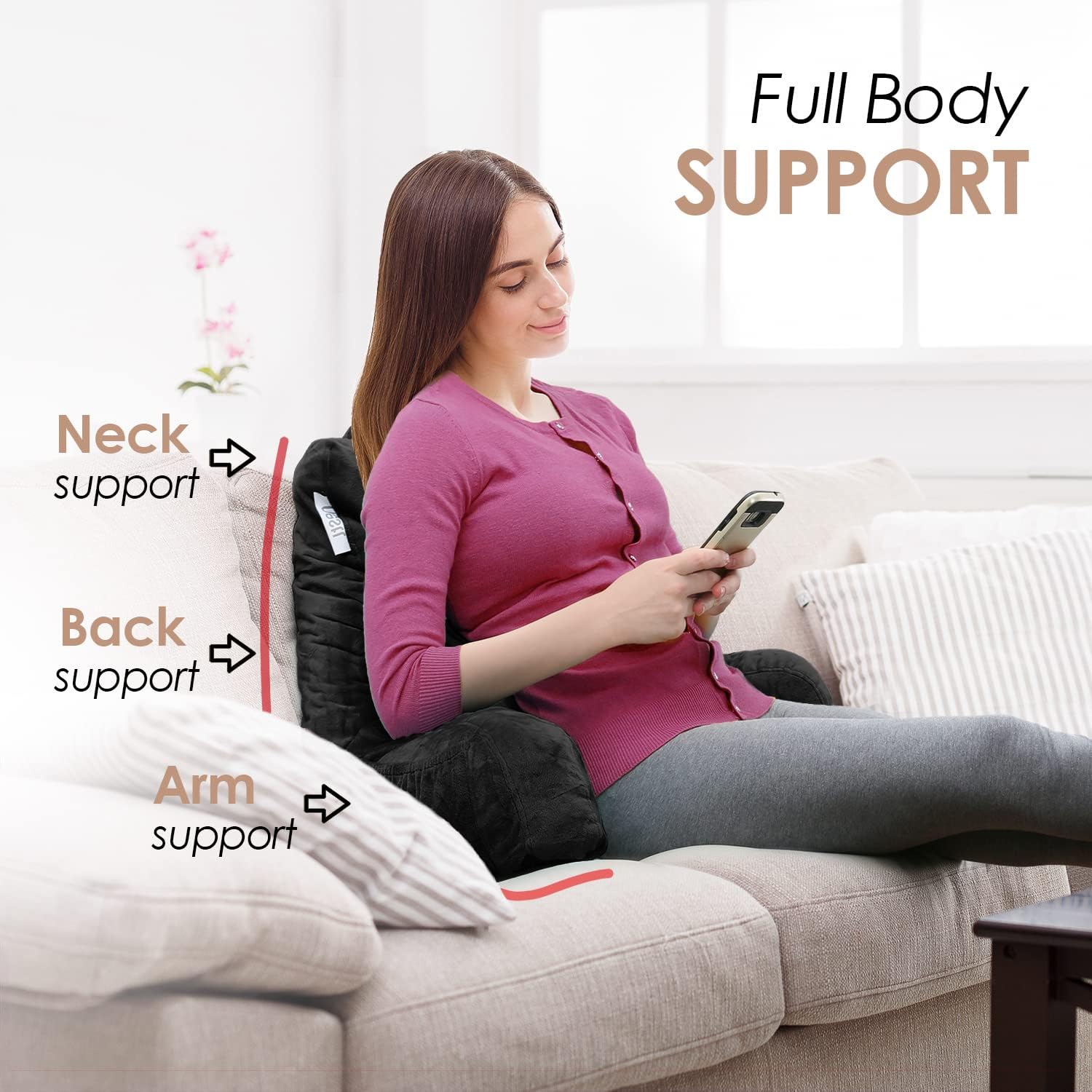 Nestl Reading Pillow with Shredded Memory Foam, Designed for Sitting Up in Bed and Couch, Back and Arms Adjustable Support for Adult &…
