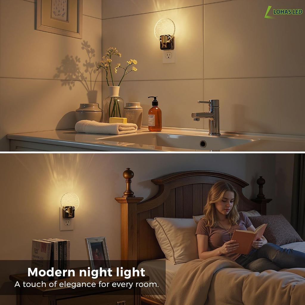 L LOHAS LED Night Lights Plug into Wall, Dusk to Dawn Sensor, 3000K Soft White LED, 180° Rotating Acrylic Bubble Nightlight, 0-100lm…