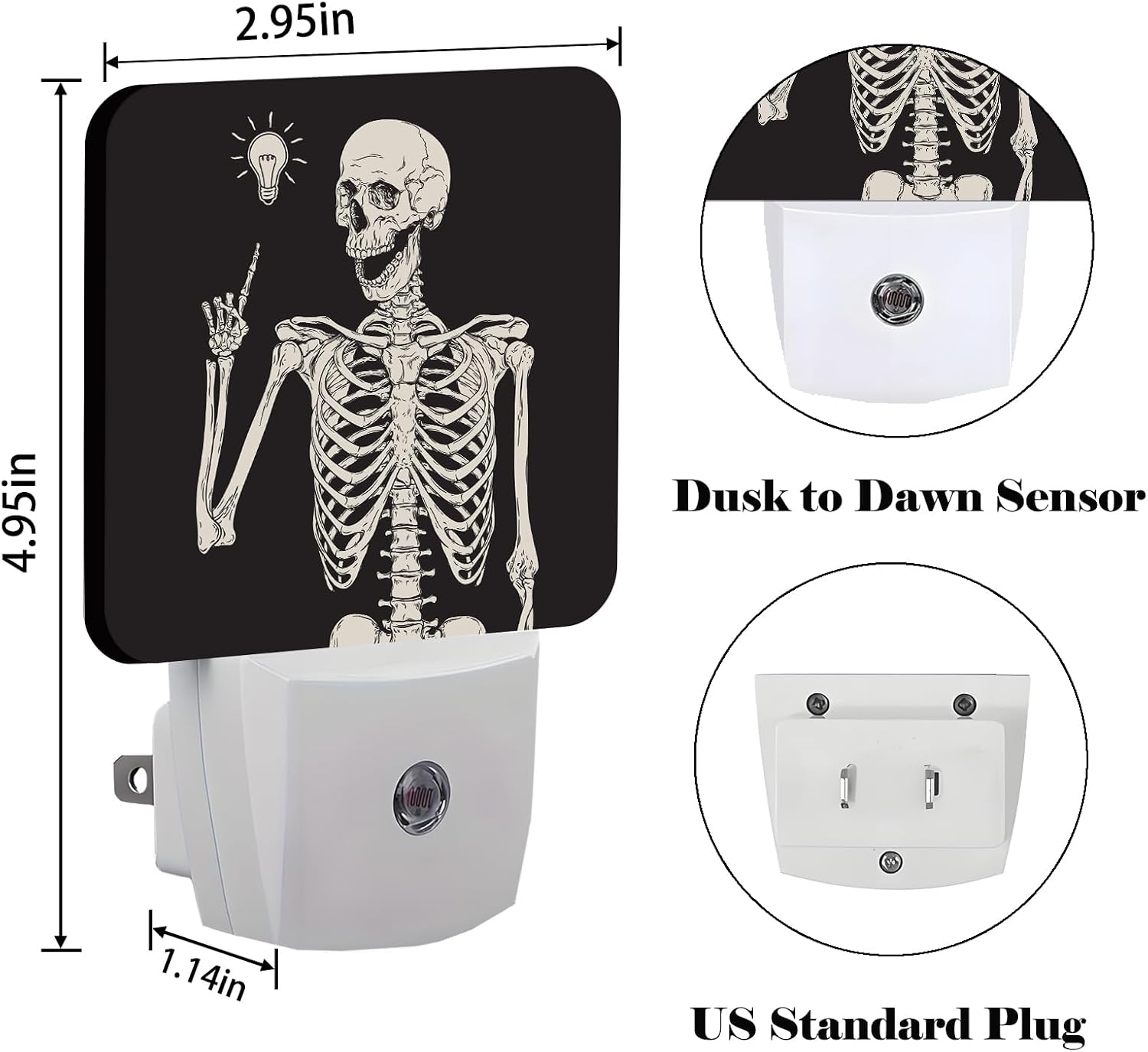 Halloween Skull Skeleton Night Light, Plug-in Nightlights Auto Sensor Night Lamp Dusk to Dawn Lamp Home Decor for Nursery Children Girls Boys