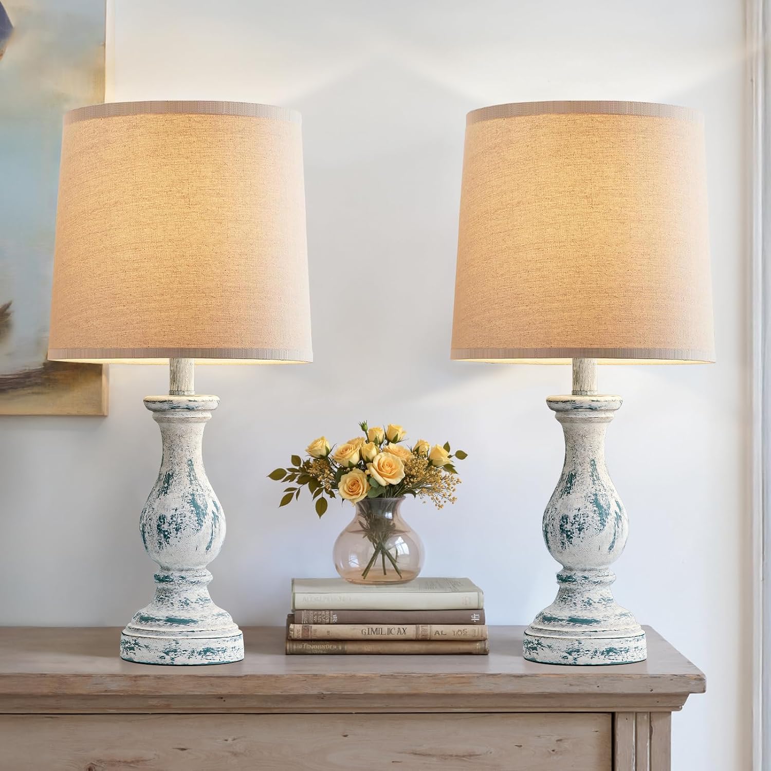 Seealle Farmhouse Table Lamps Set of 2 - Rustic Lamp for Bedroom Living Room, 22" Boho Bedside Lamps for Night Stands End Table Office…