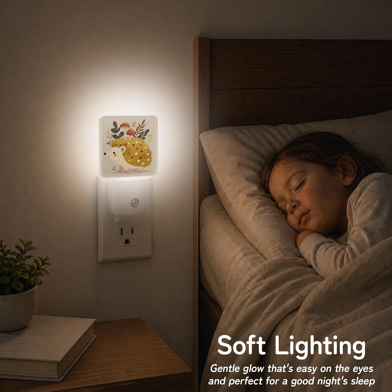 Cute Hedgehog Floral Night Light, Night Lights Plug into Wall with Dusk to Dawn Sensor for Bedroom Bathroom Hallway Kitchen, Decorative…