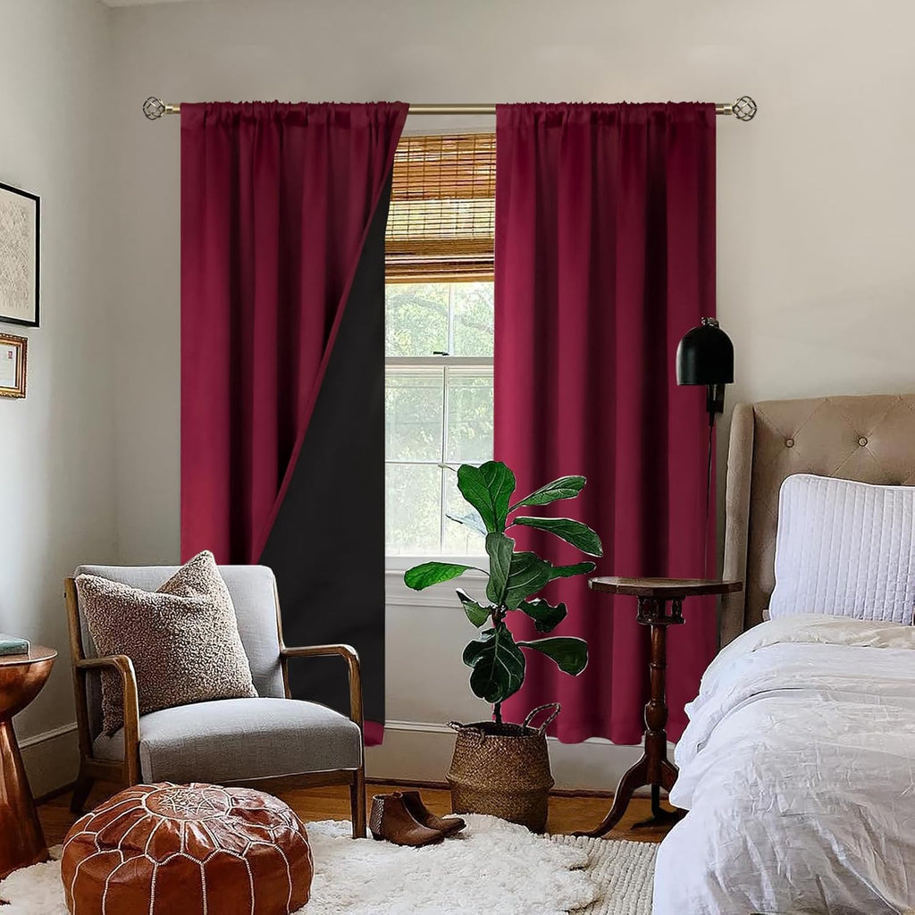 BGment Christmas Burgundy Red Blackout Curtains for Bedroom 84 Inch Length, Rod Pocket 100% Blackout Curtains with Thermal Liner Decorate…