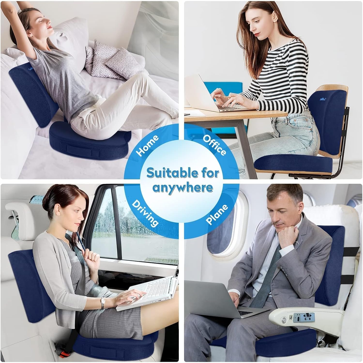 CloudBliss Lumbar Support Pillow & Seat Cushion Set for Office Chair, Desk Chair, Wheelchair & Car – Memory Foam Back Support, Ergonomic Ch…