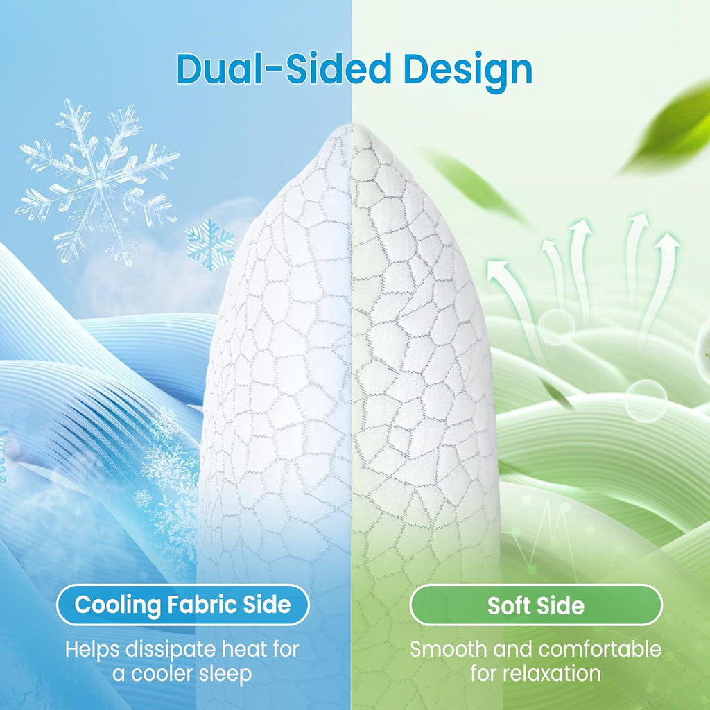 Qutool Cooling Pillow for Sleeping, CertiPUR-US Shredded Memory Foam Full Body Pillow Set of 1, Long Pillow for Bed with Removable Double-S…