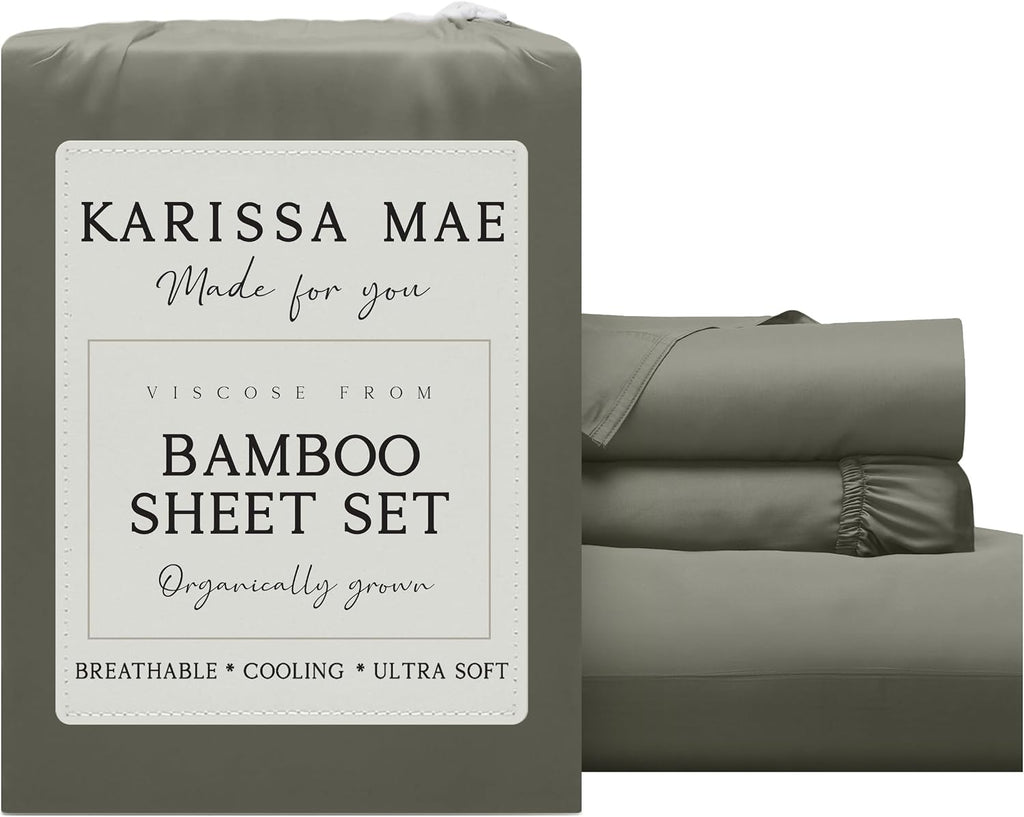 KARISSA MAE Pure Viscose from Bamboo Twin XL Size Sheet Set | 100% FSC Certified | Luxuriously Soft | Cooling | 18" Deep Pocket w/Corner…
