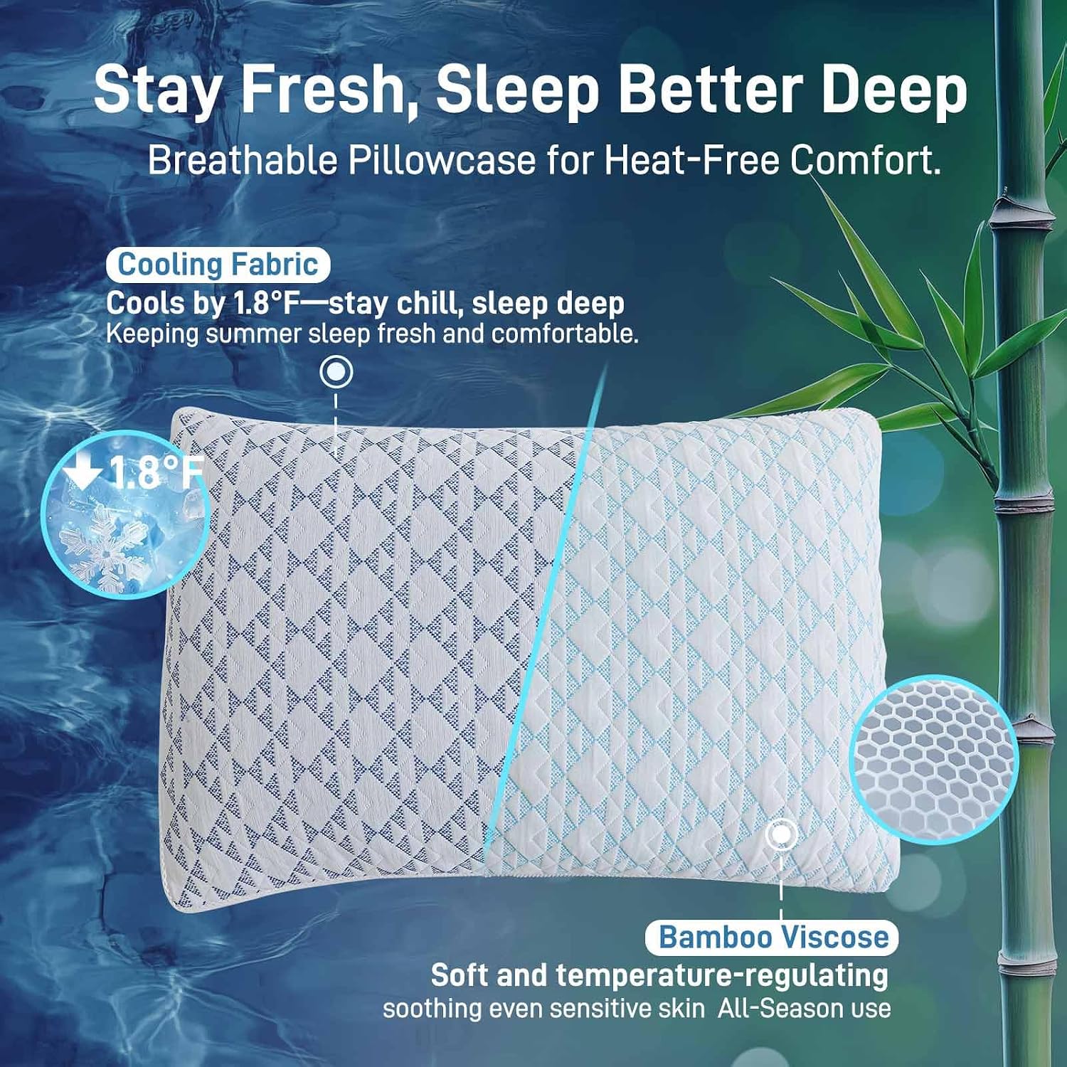 Cotelovo Shredded Memory Foam Soft Bamboo Viscose Pillows Adjustable Hypoallergenic Hotel Quality Bed Pillows for Side, Back and Stomach…
