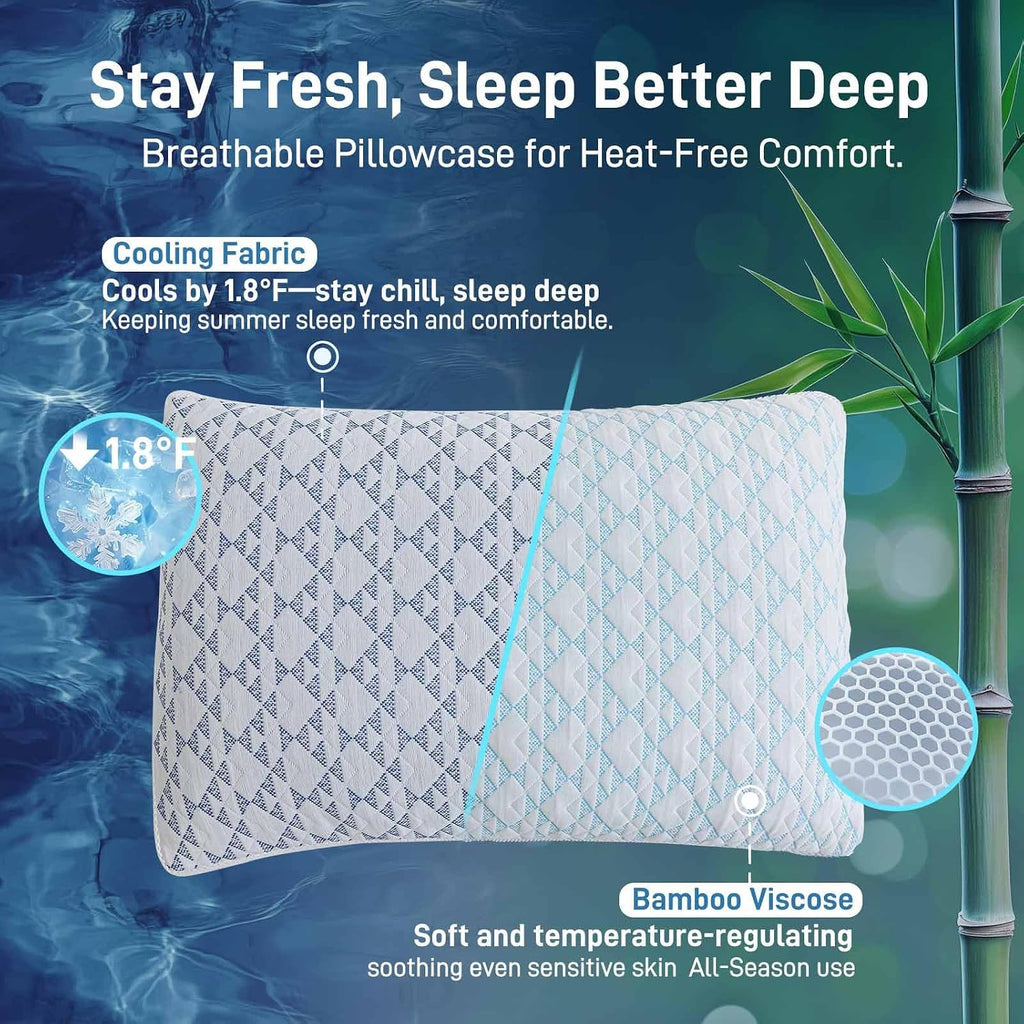 Cotelovo Shredded Memory Foam Soft Cooling Viscose Pillows Adjustable Hypoallergenic Hotel Quality Bed Pillows for Side, Back and Stomach…