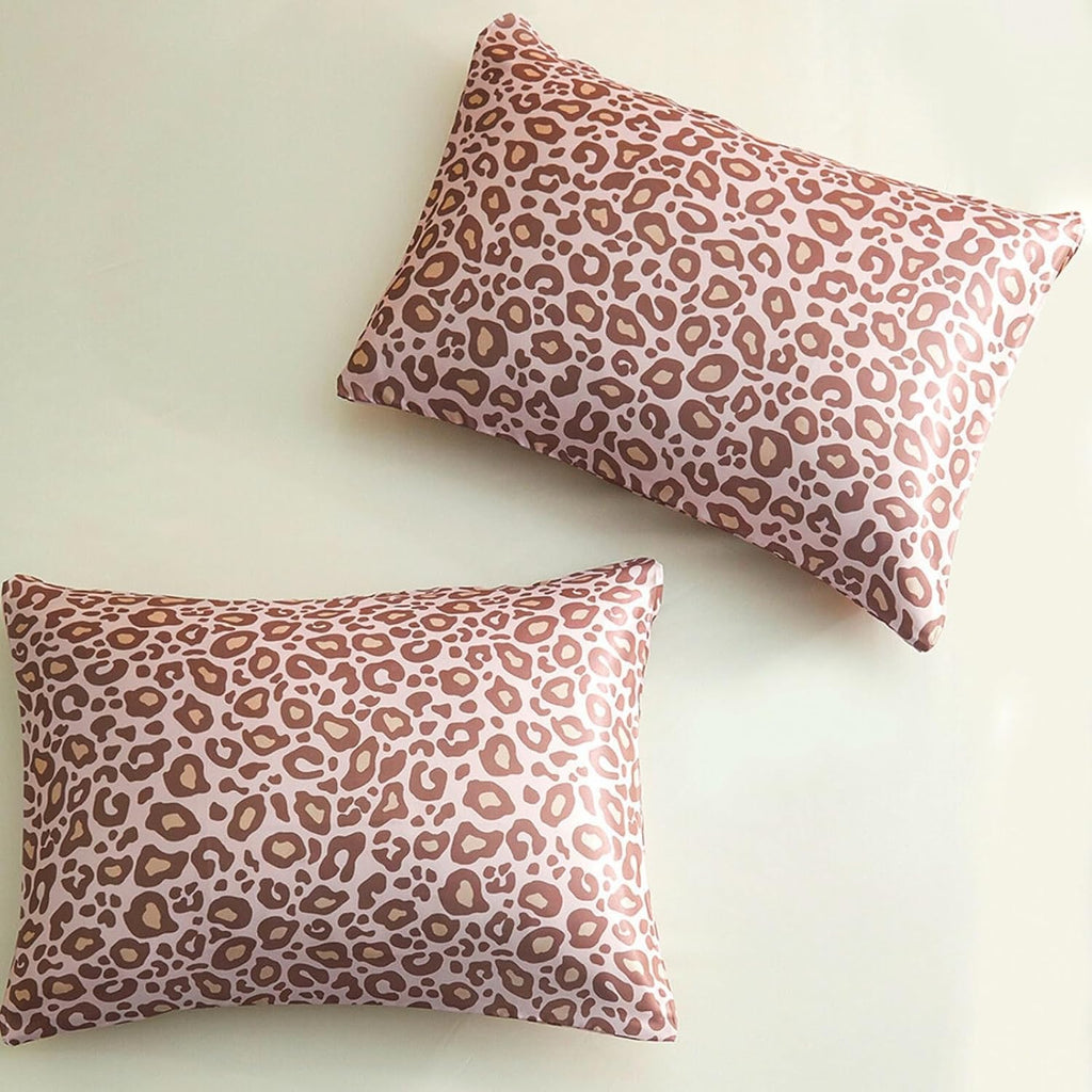 Lcbd Satin Pillowcase for Hair and Skin, Pink Leopard Printed Pillow Cases Set of 2, Queen Size Cheetah Print Silk Satin Pillow Covers for…