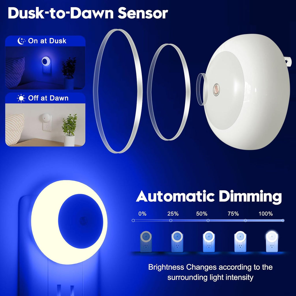 fesnne Night Light, Night Lights Plug into Wall, Dusk to Dawn Sensor, Blue Led Night Light 0.5W, 2 Pack Nightlight for Adults, Bedroom…