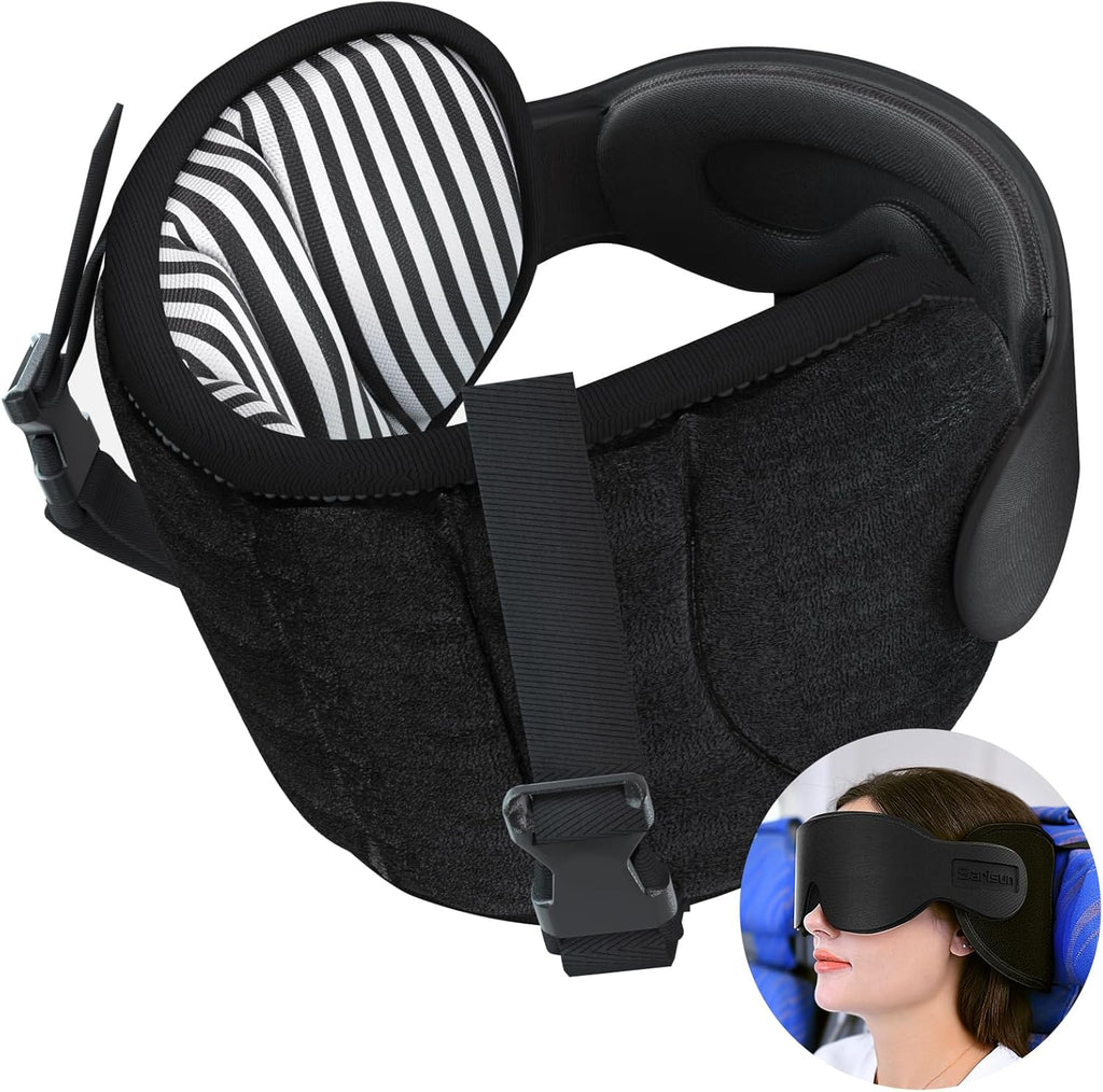 SARISUN Travel Pillows for Airplanes, Airplane Pillow for Long Flight Car Road Trip, Airplane Head Strap with Sleep Eye Mask, 360°…