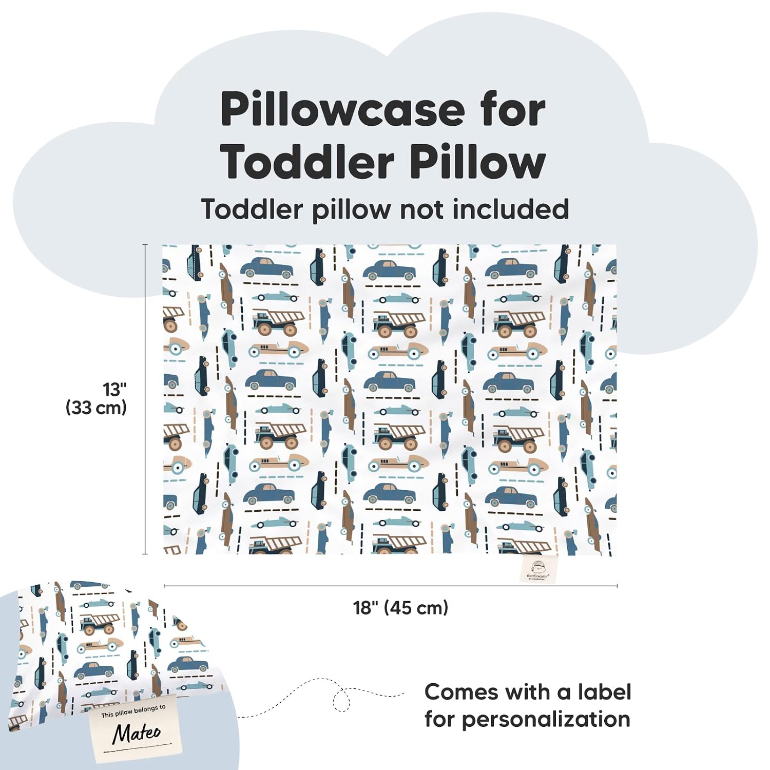 KeaBabies Toddler Pillowcase 13"x18" - Organic Cotton Toddler Pillowcase for Kids, Boys, Girls, Soft & Durable Cotton Cover for Miniature…