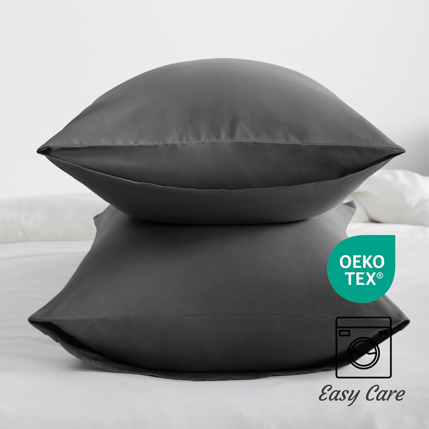 Ntbay Queen Pillow Cases Set of 2, 2 Pack Brushed Microfiber 20x30 Pillow Cases, Soft, Wrinkle, Fade, Stain Resistant Dark Grey Pillow Case…