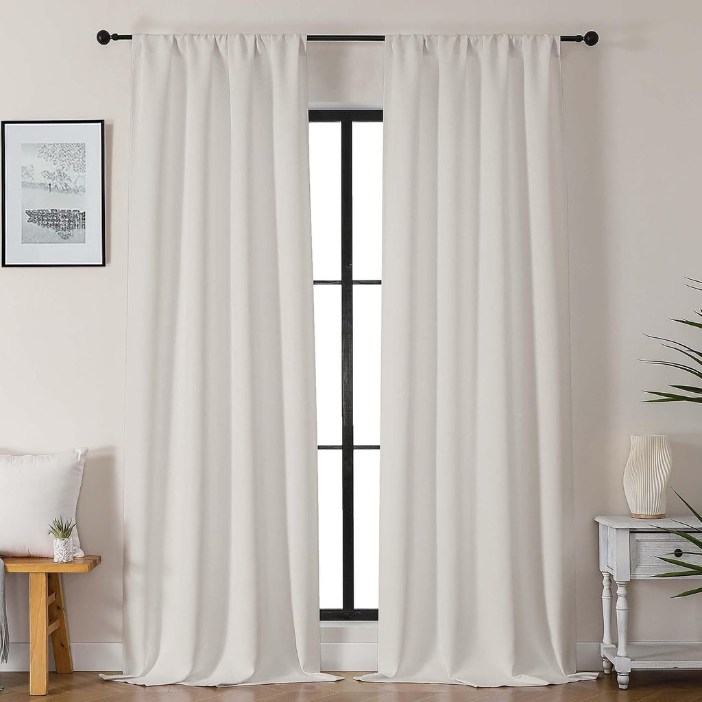 Gwine Natural Light Filtering Curtains for Bedroom 96 Inch Length, Room Darkening Energy Saving Black Out Curtains for Living Room…