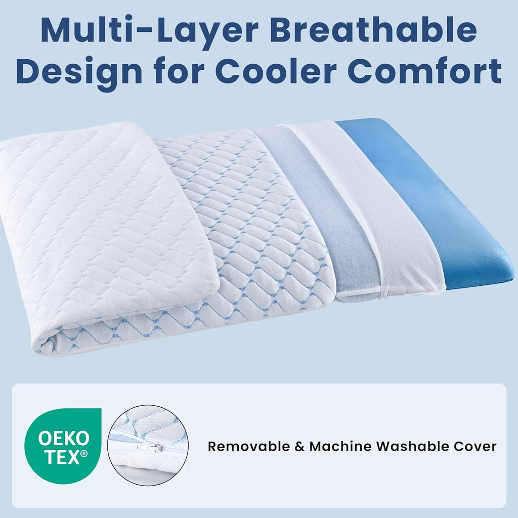 2.85" Ultra Thin Memory Foam Pillow with Cool-to-Touch Cover, Low Profile Flat Bed Pillow for Back & Stomach Sleepers, Standard Size