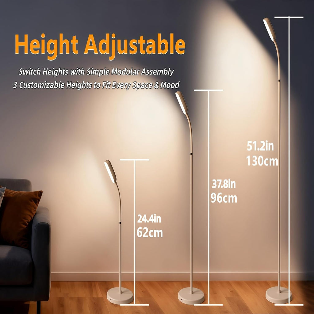 Cordless Portable Floor Lamp, Adjustable Gooseneck with Touch Switch, 3 Color Modes, Lightweight & Rechargeable for Living Room, Bedroom…