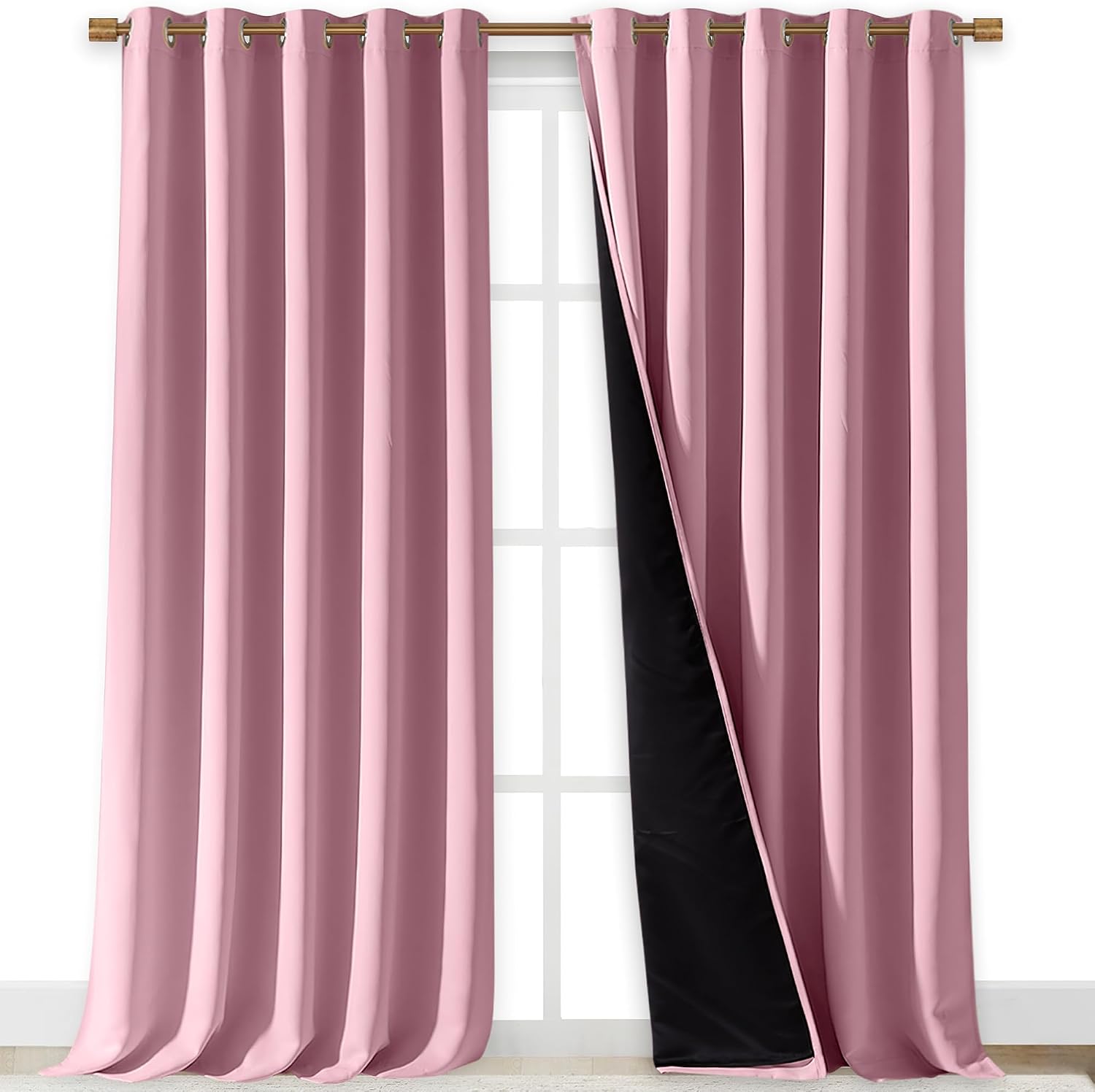 Nicetown 100% Blackout Blinds, Laundry Room Decor Window Treatment Curtains for Large Patio Sliding Door, Thermal Insulated Crystal Pink Cu…