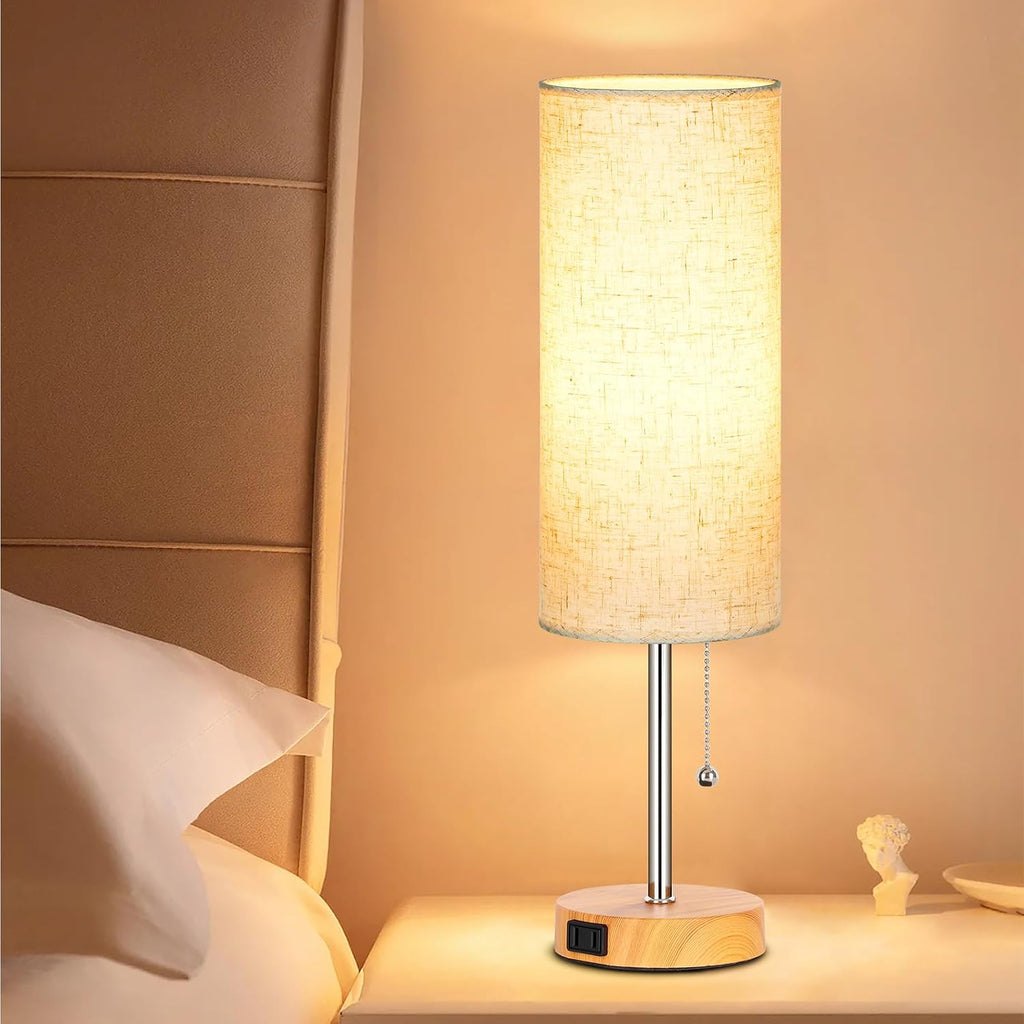 Dott Arts 18" Table Lamp for Bedroom, 3-Color Bedside Lamps with Pull Chain, Bedroom Table Lamps for Nightstand, AC Outlet Small Lamp for…