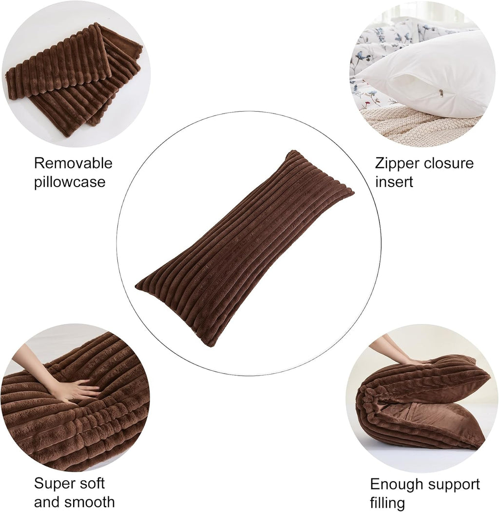 Memfydu Full Body Pillow with Fluffy Stripe Faux Fur Removable Cover, Long Bed Pillow Adult 20x54 Inches for Side Sleeper and Pregnancy, Co…