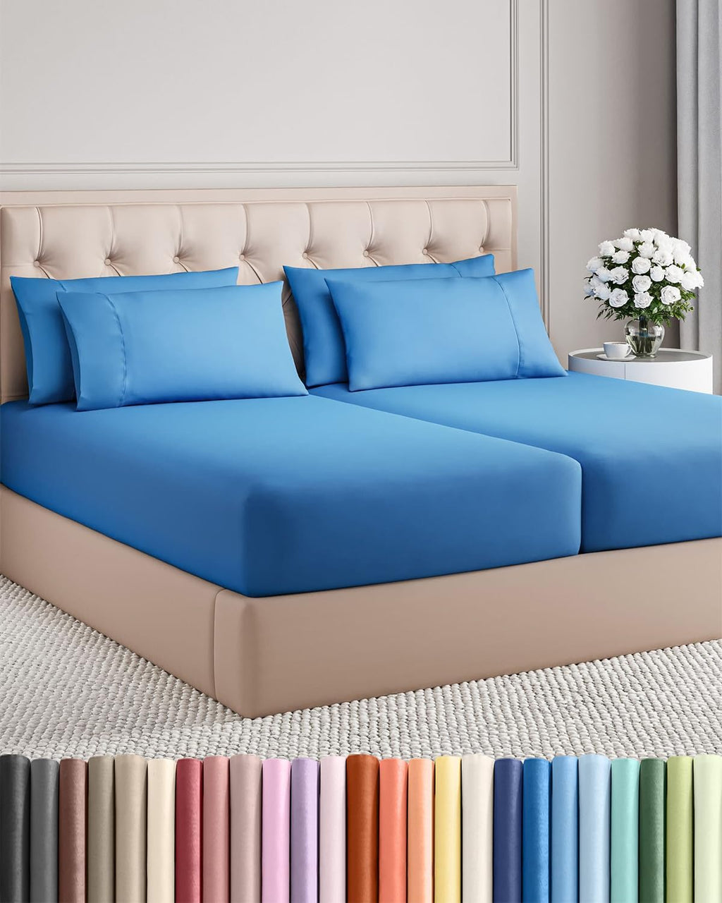 Split King 7 Piece Sheet Set - Comfy, Breathable & Cooling - Soft Hotel Luxury Bedding for Women, Men, Kids, Teens & Children - 1 Flat &…