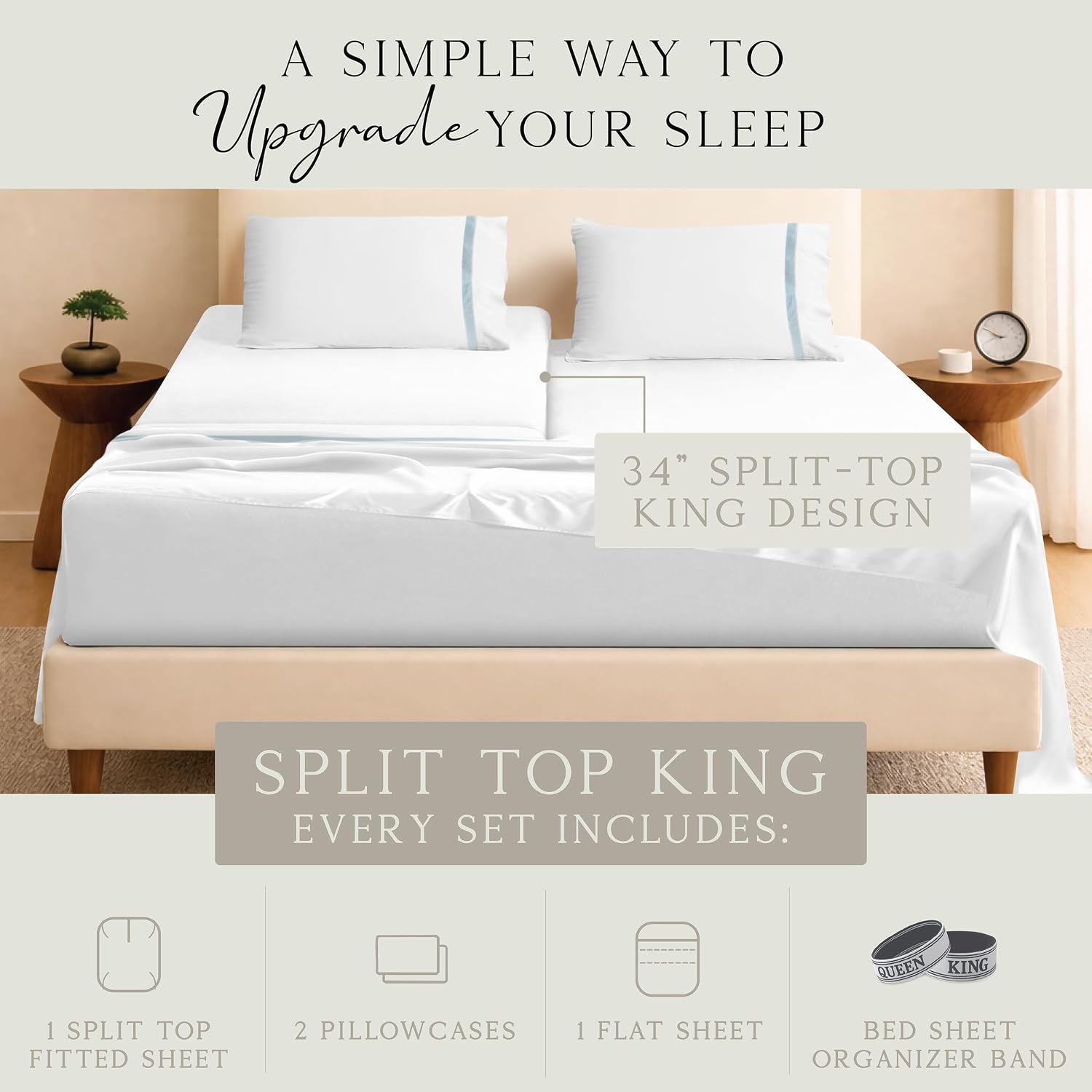 KARISSA MAE Pure Viscose from Bamboo 34" Split Top King Size Sheet Set | 100% FSC Certified | Luxuriously Soft | Cooling | 18" Deep…