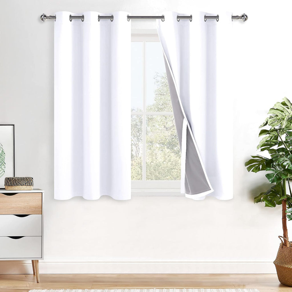 Xwzo White 100% Blackout Curtains with Tiebacks- 2 Thick Layers Completely Shaded Window Treatment Thermal Insulated Lined Drapes with Grom…