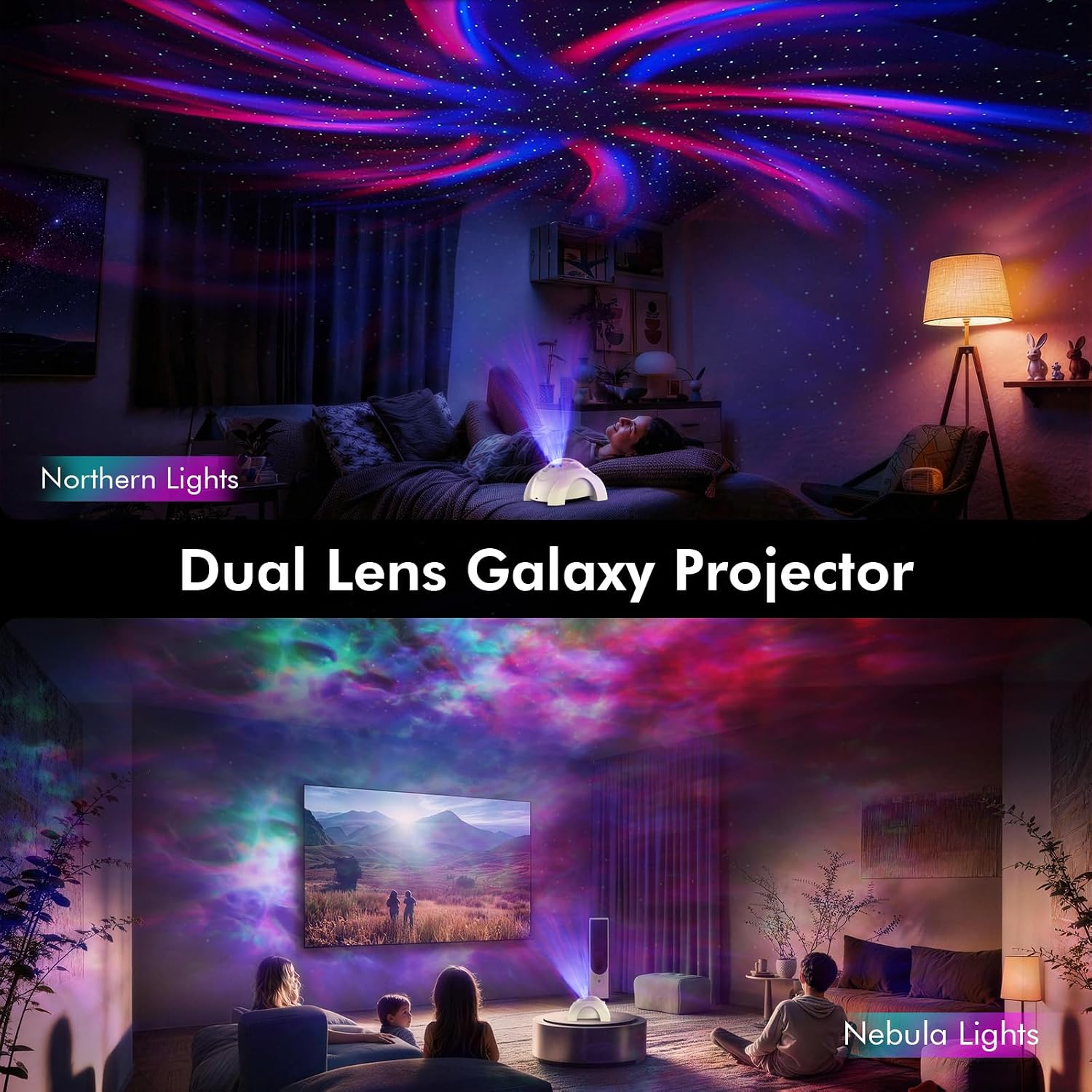 Rossetta Dual Lens Galaxy Projector, Star Projector for Bedroom with White Noise & Bluetooth Speaker, Remote, Timer, Aurora & Nebula…