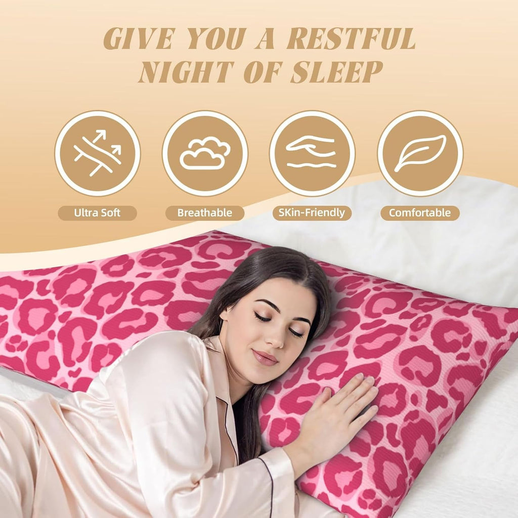 Sovvin Pink Leopard Print Body Pillow Cover Long Pillow Case with Zipper Decorative Soft Cushion Bedding Pillowcase for Couch Bedroo…