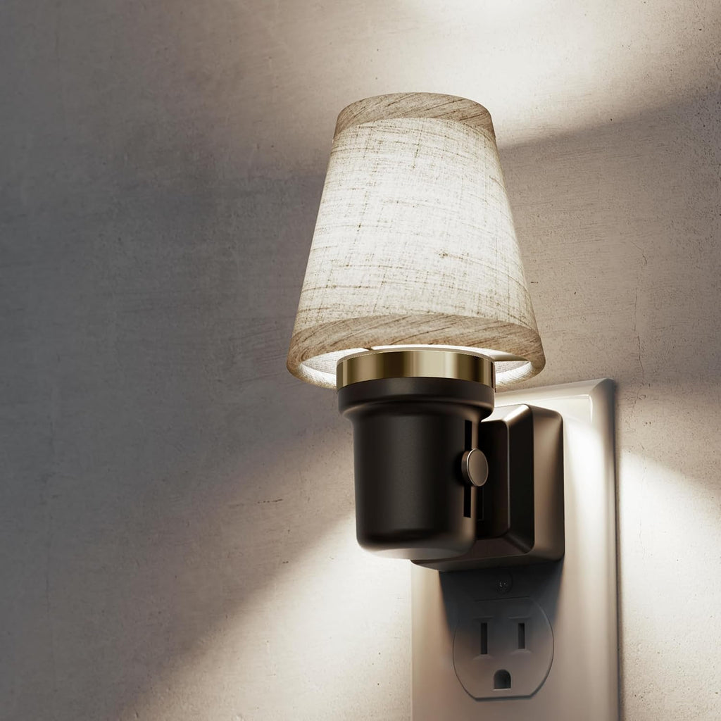 L LOHAS LED Night Lights Plug into Wall, Linen Fabric Round Platform Decor Night Light, Dusk to Dawn Sensor Vintage Nightlight, 5000K…