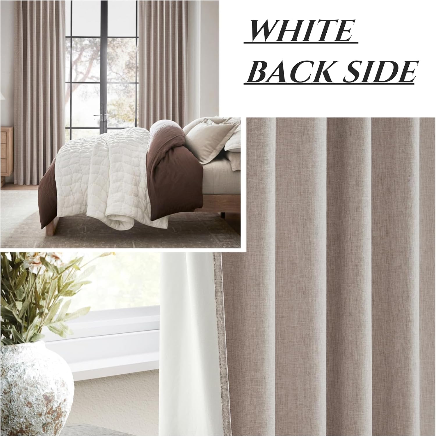 Qjmydeco Nursery Curtains Neutral Blackout, Floor to Ceiling Track Privacy Curtains for Large Windows Room Divider Ecru Faux Linen Drapes 1…