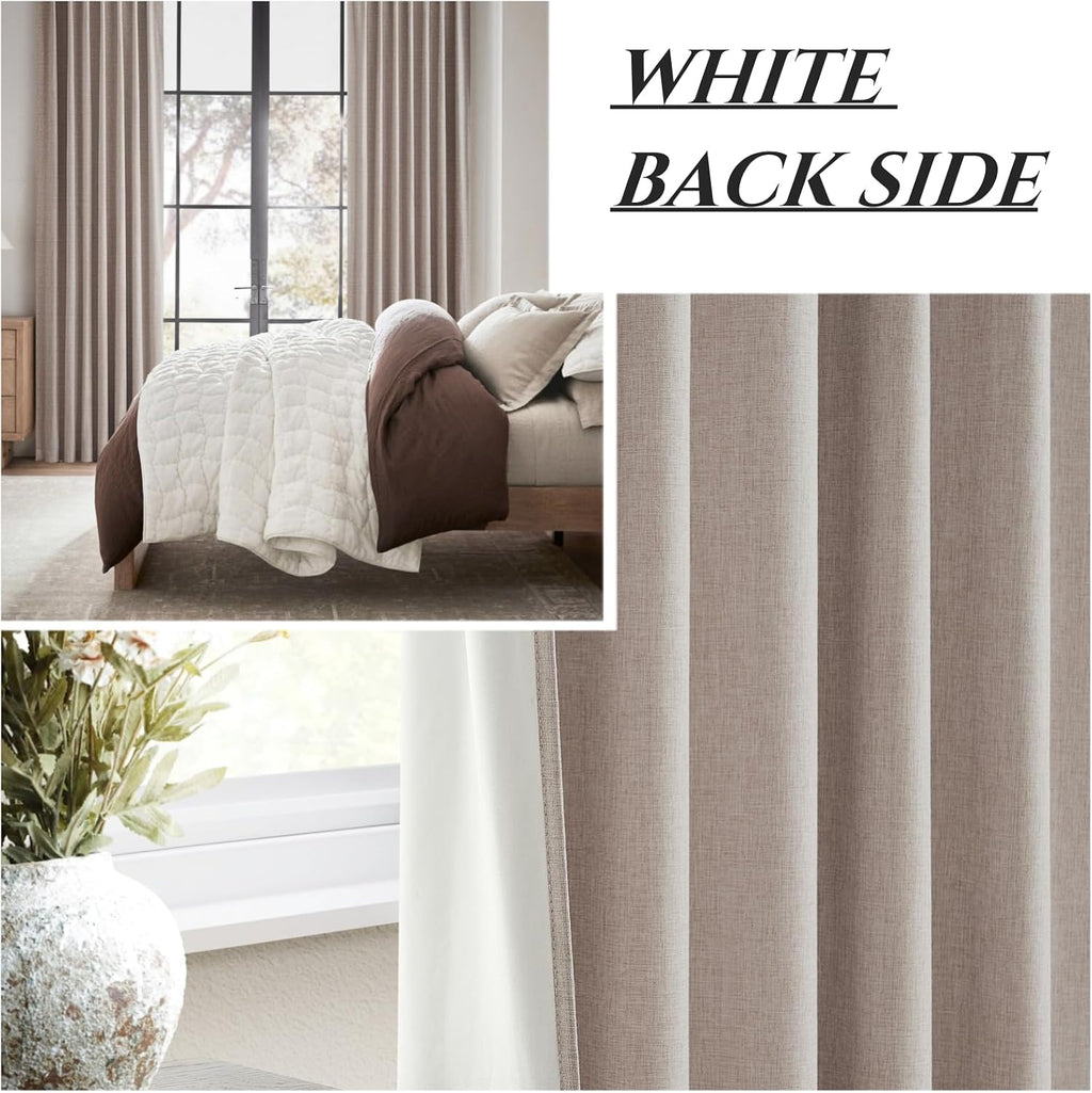 Qjmydeco Primitive Linen Curtains for Living Room 96 Inches Long, Rustic Country Style Drapes Complete Blackout Dark Out Curtains for Bedroo…