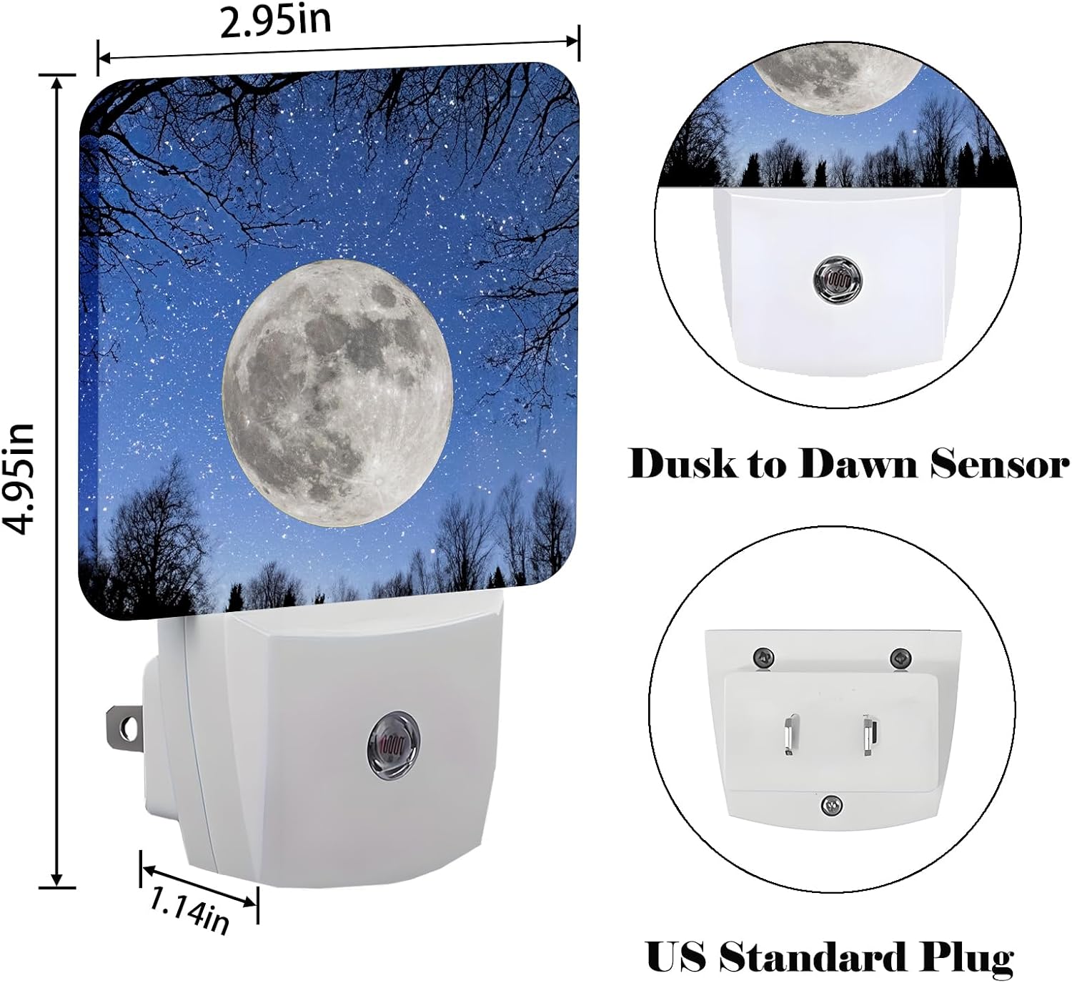 Fantasy Full Moon Night Light, Plug Into Wall for Boys Girls Bedroom Decorative Square Night Light Lamp 0.5w Sleep Friendly