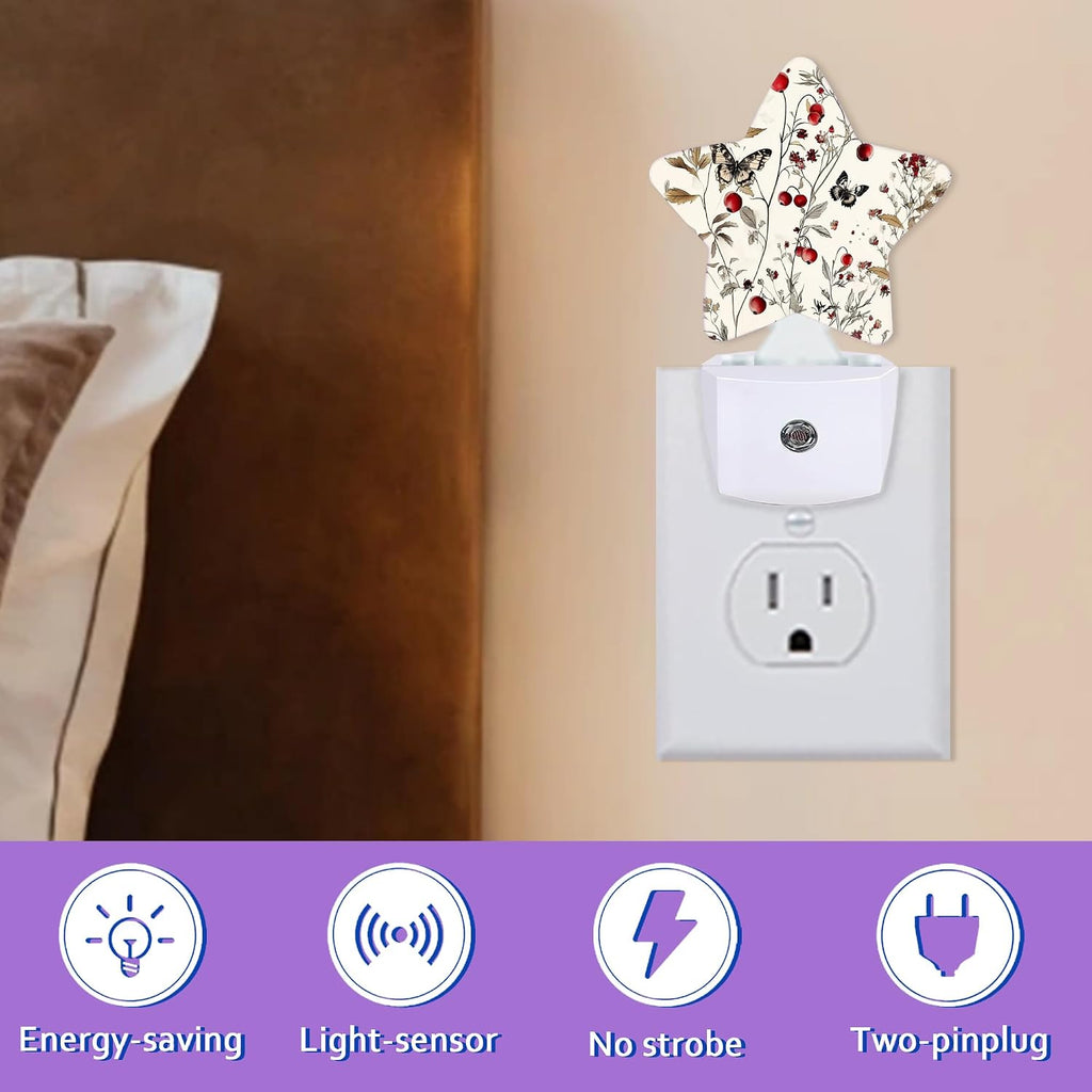 Energy Efficient Nightlights Plug In Wall, Vintage Flower Night Light for Kids Bedroom Decorative, Rustic Wildflower Butterfly…