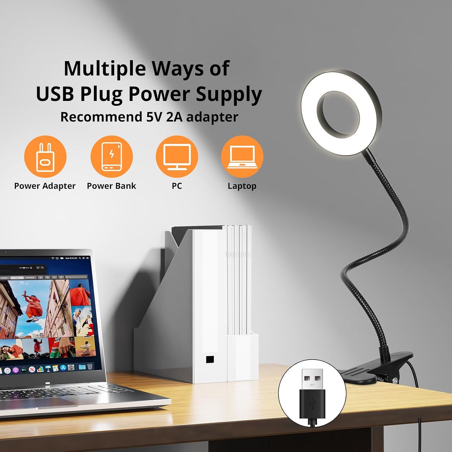 Woputne Desk Lamp Clip Light, 10 Dimmable Brightness 3 Light Modes Reading Light, Clamp Bedside Lamp for Painting, Craft, Study (Black)
