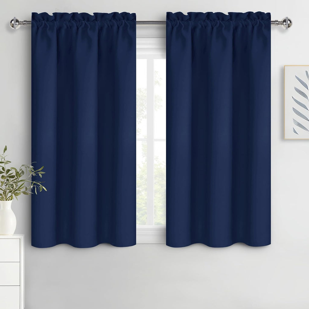 Dwcn Navy Blue Blackout Curtains for Bedroom 54 Inches Long 2 Panels Set Window Drapes Thermal Insulated Room Darkening Rod Pocket Curtains…