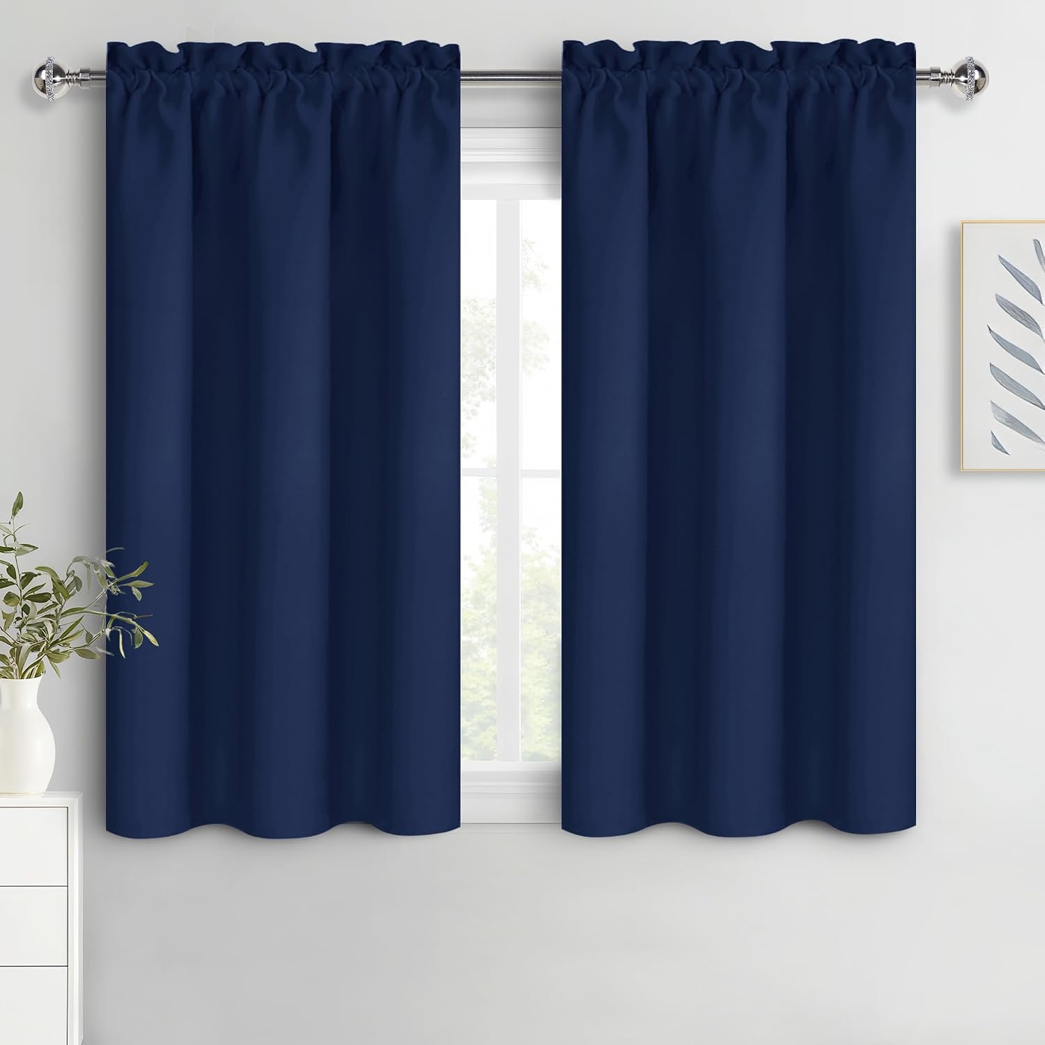 Dwcn Kitchen Curtains for Small Windows 45 inch Long 2 Panels Set, Navy Blackout Room Darkening Short Drapes for Bedroom, Rod Pocket Therma…
